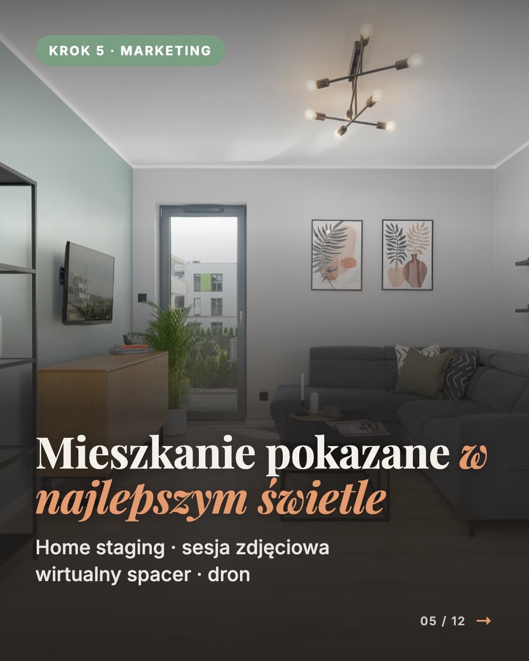 Sprzedaż mieszkania w Skórzewie - Krok 5 · Marketing: Mieszkanie pokazane w najlepszym świetle Home staging · sesja zdjęciowa wirtualny spacer · dron