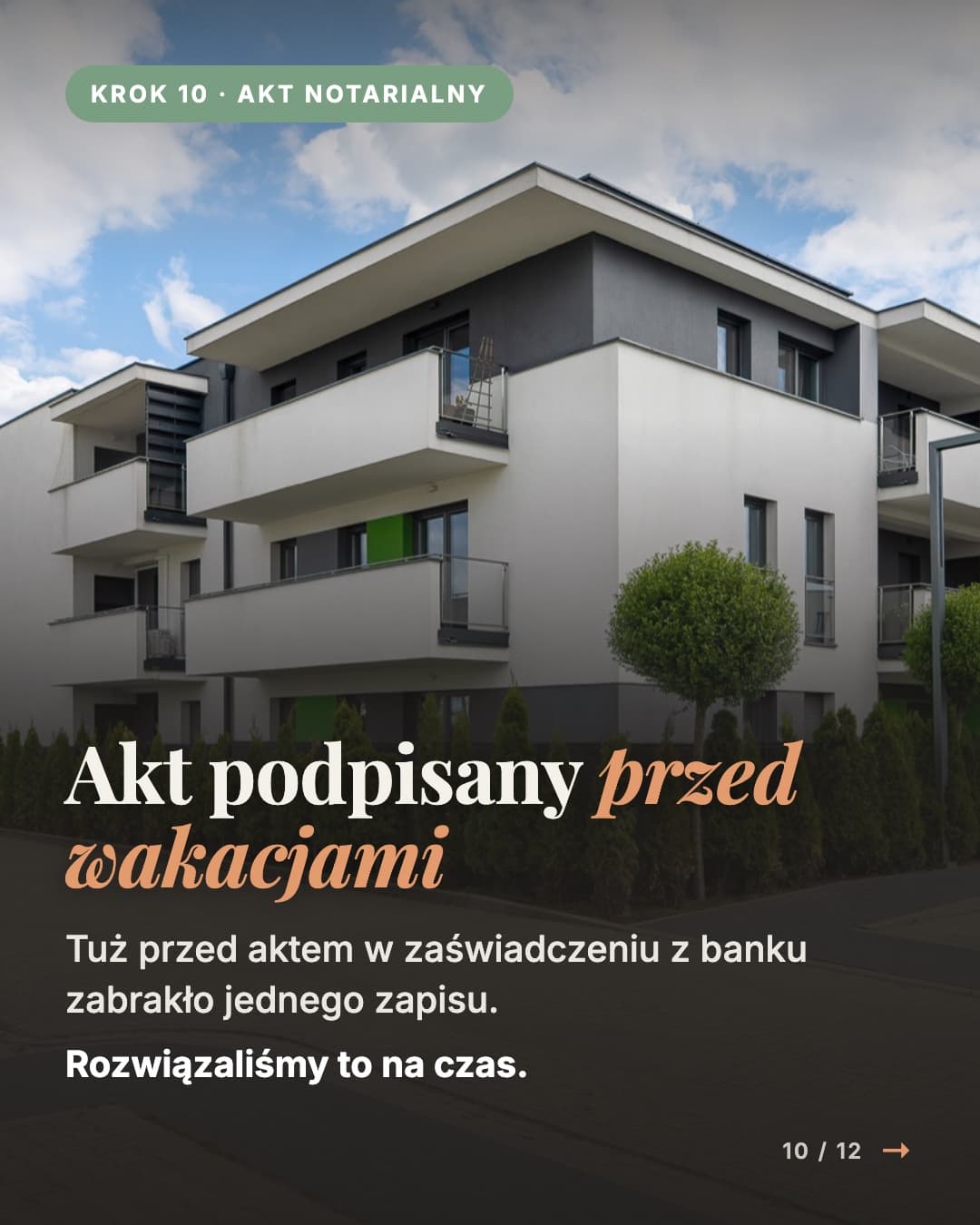Sprzedaż mieszkania w Skórzewie - Krok 10 · Akt notarialny: Akt podpisany przed wakacjami Tuż przed aktem w zaświadczeniu z banku zabrakło jednego zapisu. Rozwiązaliśmy to na czas.
