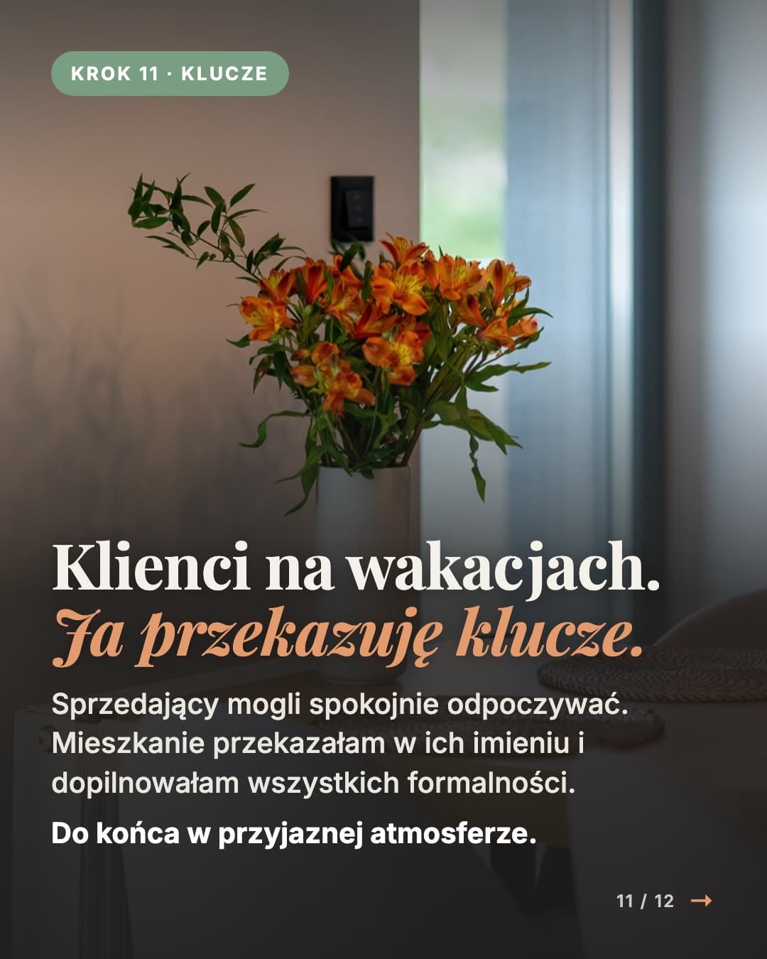Sprzedaż mieszkania w Skórzewie - Krok 11 · Klucze: Klienci na wakacjach. Ja przekazuję klucze. Sprzedający mogli spokojnie odpoczywać. Mieszkanie przekazałam w ich imieniu i dopilnowałam wszystkich formalności. Do końca w przyjaznej atmosferze.